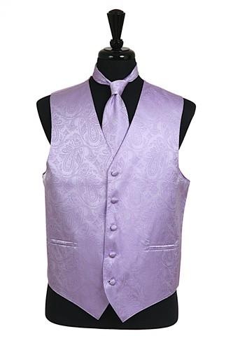 Men's Lavender Paisley Vest with Neck Tie-Men's Vests-ABC Fashion