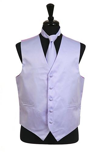 Men's Lavender Satin Vest with Neck Tie-Men's Vests-ABC Fashion