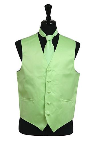 Men's Mint Green Satin Vest with Neck Tie-Men's Vests-ABC Fashion