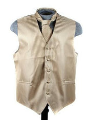 Men's Mocha Brown Striped Vest with Neck Tie-Men's Vests-ABC Fashion