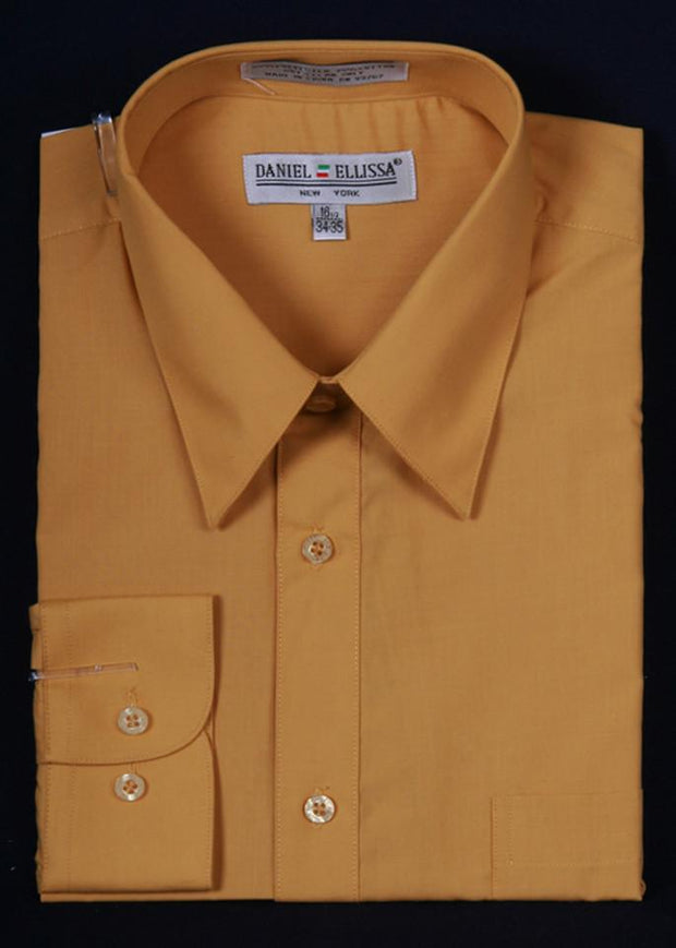 Men's Mustard Long Sleeve Dress Shirt-Men's Dress Shirts-ABC Fashion