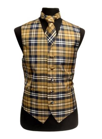 Men's Mustard Plaid Vest with Neck Tie-Men's Vests-ABC Fashion