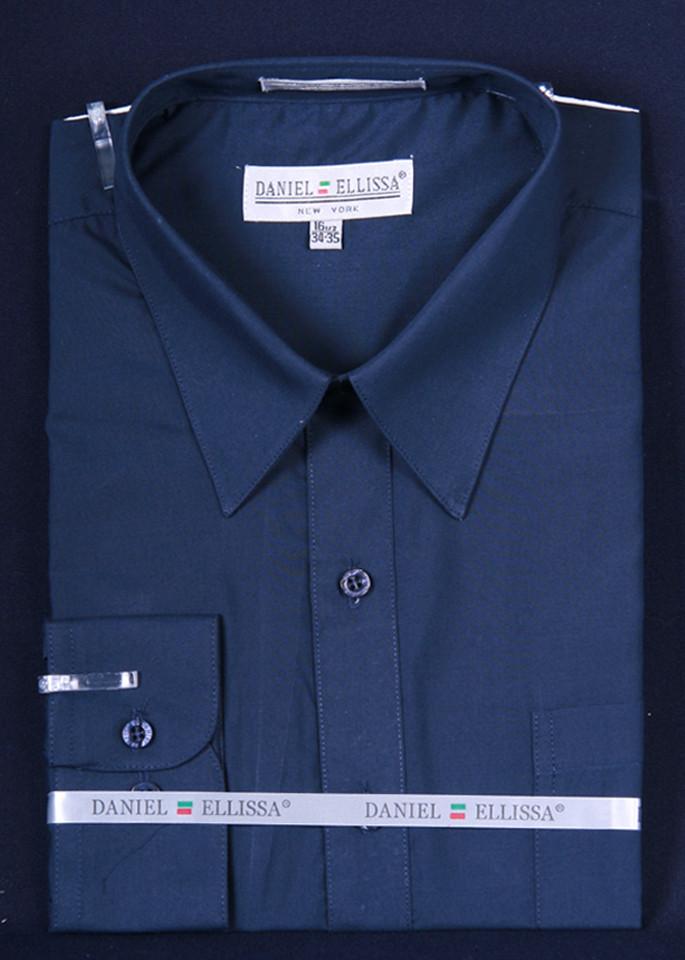 Men's Navy Blue Long Sleeve Dress Shirt-Men's Dress Shirts-ABC Fashion