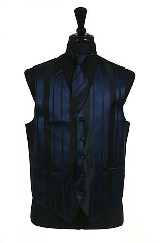 Men's Navy Blue Striped Vest with Neck Tie and Bow Tie-Men's Vests-ABC Fashion