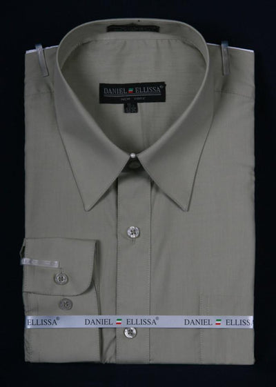 Men's Olive Green Long Sleeve Dress Shirt-Men's Dress Shirts-ABC Fashion