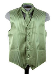 Men's Olive Green Striped Vest with Neck Tie-Men's Vests-ABC Fashion