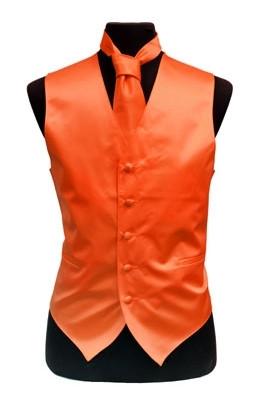 Men's Orange Satin Vest with Neck Tie-Men's Vests-ABC Fashion