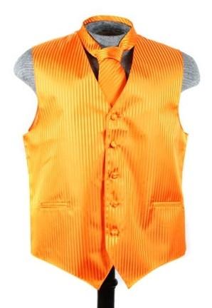Men's Orange Striped Vest with Neck Tie-Men's Vests-ABC Fashion