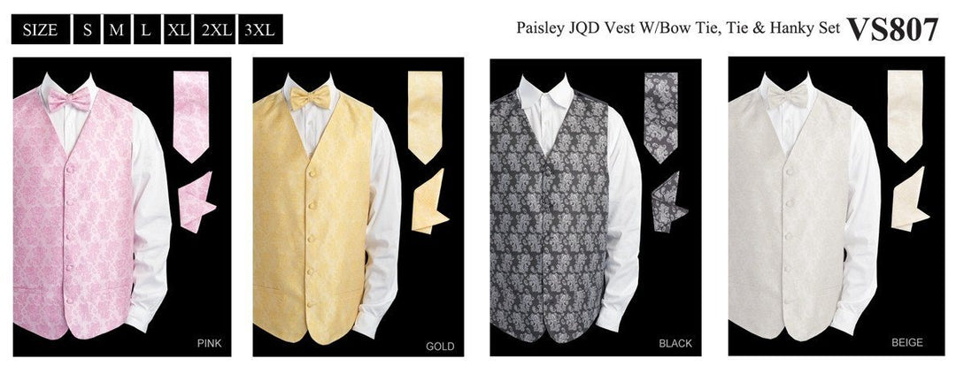 Men's Paisley Jacquard Vest with Tie, Bow Tie, Pocket Square-Men's Vests-ABC Fashion