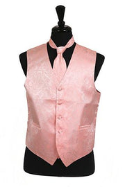 Men's Peach Paisley Vest with Neck Tie-Men's Vests-ABC Fashion