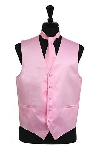 Men's Pink Satin Vest with Neck Tie-Men's Vests-ABC Fashion