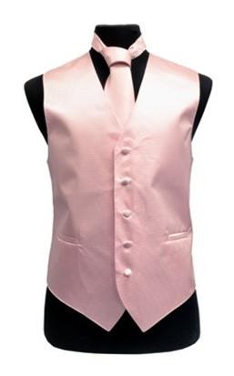 Men's Pink Satin Vest with Neck Tie-Men's Vests-ABC Fashion