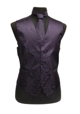 Men's Purple Paisley Vest with Neck Tie-Men's Vests-ABC Fashion