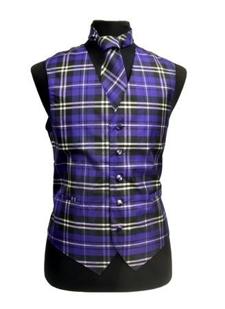 Men's Purple Plaid Vest with Neck Tie-Men's Vests-ABC Fashion