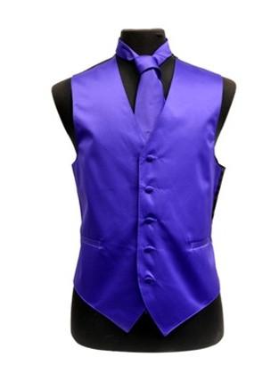 Men's Purple Satin Vest with Neck Tie-Men's Vests-ABC Fashion
