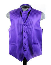 Men's Purple Striped Vest with Neck Tie-Men's Vests-ABC Fashion