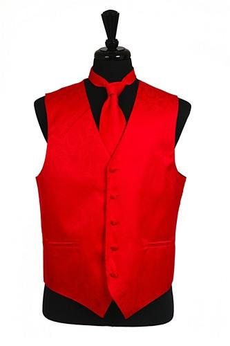Men's Red Paisley Vest with Neck Tie-Men's Vests-ABC Fashion