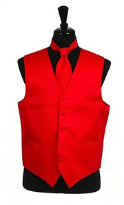 Men's Red Satin Vest with Neck Tie-Men's Vests-ABC Fashion