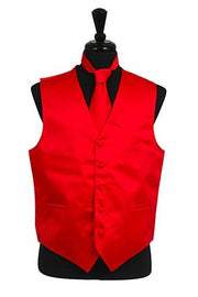 Men's Red Satin Vest with Neck Tie-Men's Vests-ABC Fashion