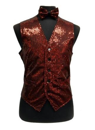 Men's Red Sequined Vest with Bow Tie-Men's Vests-ABC Fashion