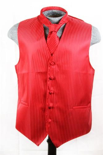 Men's Red Striped Vest with Neck Tie-Men's Vests-ABC Fashion