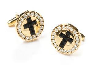 Mens Religious Gold Cufflinks with Black Cross-Men's Cufflinks-ABC Fashion