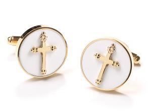 Mens Religious Gold Cufflinks with Cross-Men's Cufflinks-ABC Fashion