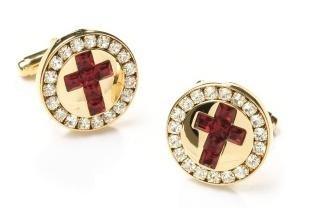 Mens Religious Gold Cufflinks with Red Cross-Men's Cufflinks-ABC Fashion