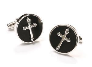 Mens Religious Silver Cufflinks with Cross-Men's Cufflinks-ABC Fashion