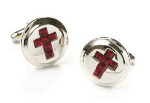 Mens Religious Silver Cufflinks with Red Cross-Men's Cufflinks-ABC Fashion