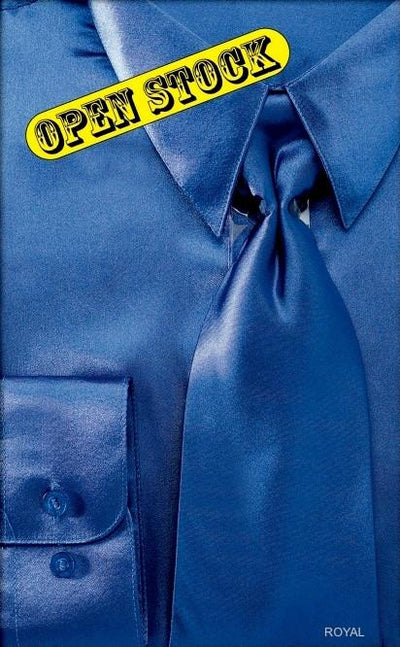 Men's Royal Blue Satin Dress Shirt with Tie & Handkerchief-Men's Dress Shirts-ABC Fashion