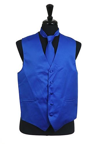 Men's Royal Blue Satin Vest with Neck Tie-Men's Vests-ABC Fashion