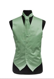 Men's Sage Green Satin Vest with Necktie-Men's Vests-ABC Fashion