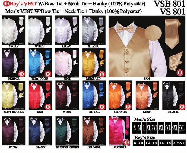 Men's Satin Vest with Tie, Bow Tie, and Pocket Square-Men's Vests-ABC Fashion