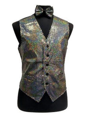 Men's Silver Sequined Vest with Bow Tie-Men's Vests-ABC Fashion
