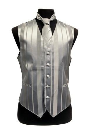 Men's Silver Striped Vest with Neck Tie and Bow Tie-Men's Vests-ABC Fashion