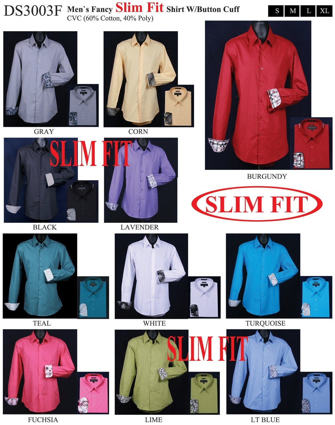 Men's Slim Fit Dress Shirts with Patterned Cuffs-Men's Dress Shirts-ABC Fashion