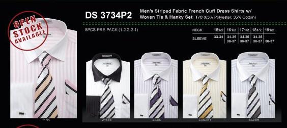 Men's Striped French Cuff Shirts with Tie and Hanky-Men's Formal Wear-ABC Fashion
