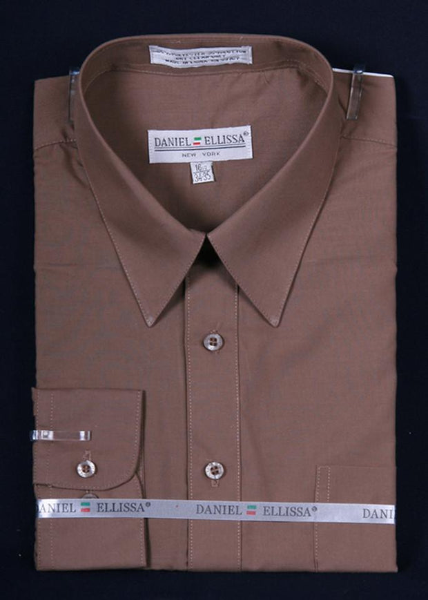 Men's Taupe Long Sleeve Dress Shirt-Men's Dress Shirts-ABC Fashion