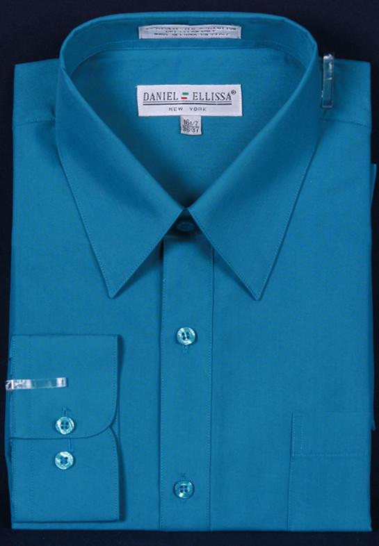 Men'S Teal Blue Long Sleeve Dress Shirt – Abc Fashion