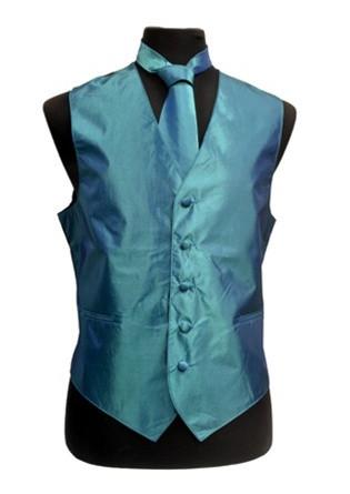 Men's Teal Blue Vest with Neck Tie, Bow Tie, Hanky-Men's Vests-ABC Fashion