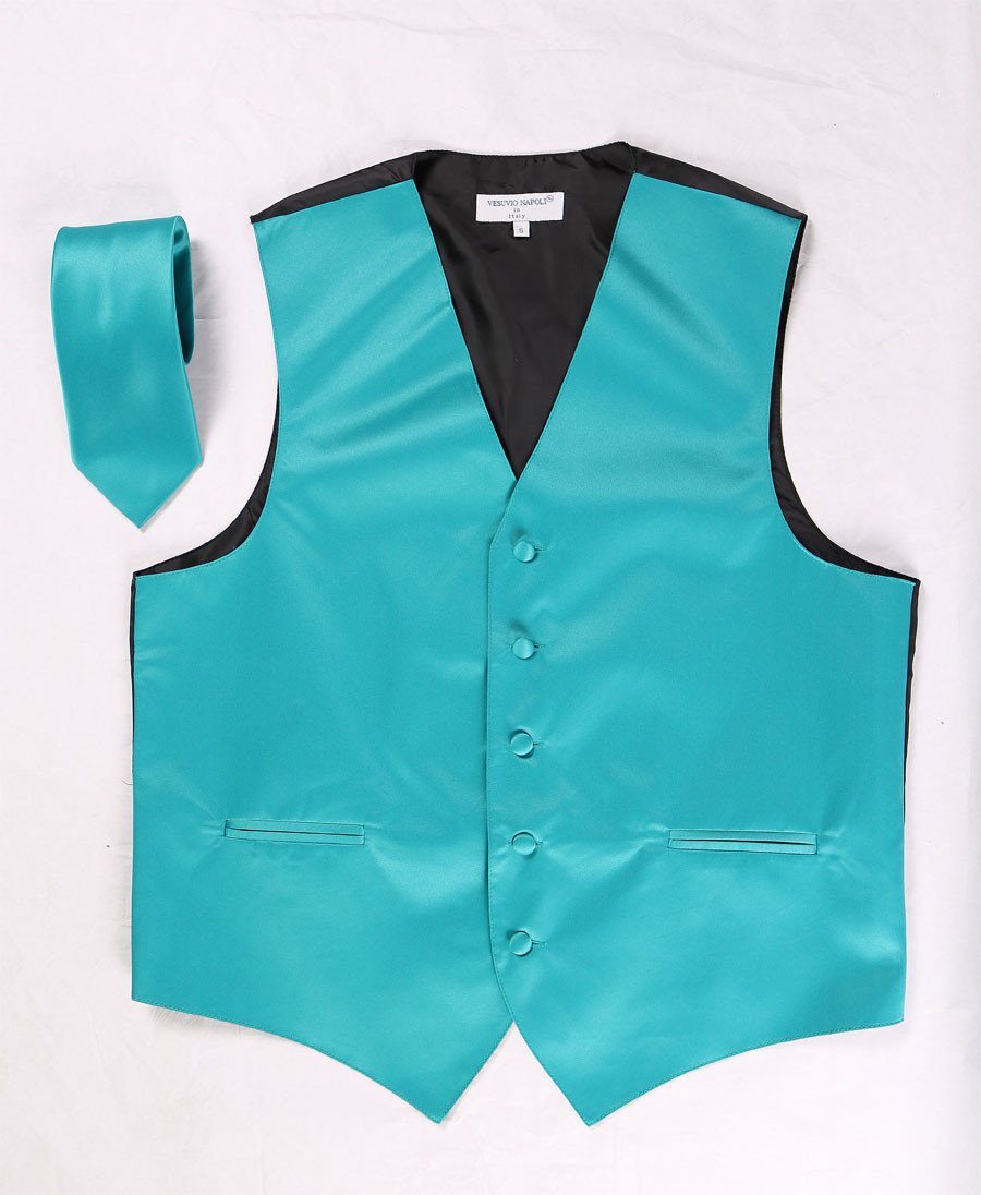 Men's Teal Satin Vest with Necktie-Men's Vests-ABC Fashion