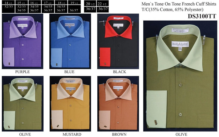 Men's Tone on Tone French Cuff Dress Shirts-Men's Dress Shirts-ABC Fashion