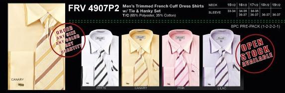 Men's Trimmed French Cuff Shirts with Tie and Hanky-Men's Formal Wear-ABC Fashion