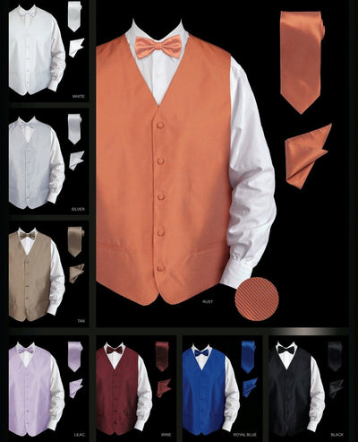 Men's Twill Textured Vest with Tie, Bow Tie, and Pocket Square-Men's Vests-ABC Fashion