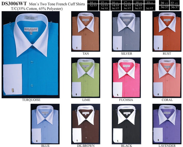 Men's Two Tone French Cuff Dress Shirts with Tie and Hanky-Men's Dress Shirts-ABC Fashion