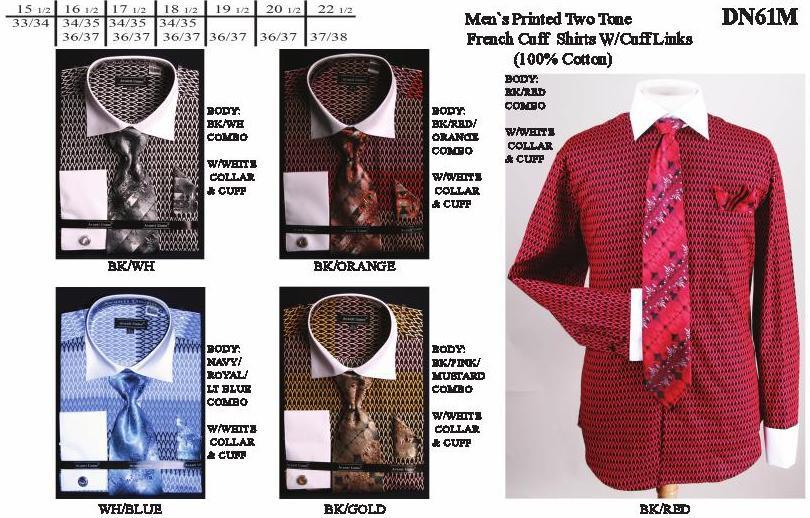 Men's Two Tone Printed Dress Shirts with Tie, Hanky, Cufflinks-Men's Dress Shirts-ABC Fashion