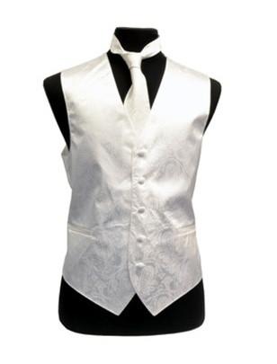 Men's White Paisley Vest with Neck Tie-Men's Vests-ABC Fashion