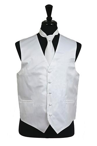 Men's White Satin Vest with Neck Tie-Men's Vests-ABC Fashion