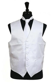 Men's White Satin Vest with Neck Tie-Men's Vests-ABC Fashion